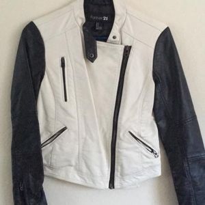 Black and White Leather Moto Jacket